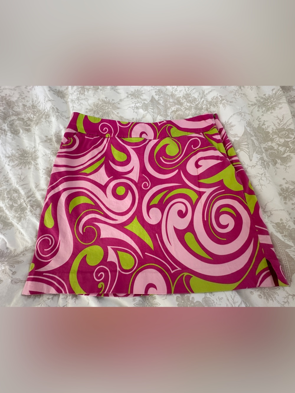 Vibrant Pink & Lime Swirl Mini Skirt